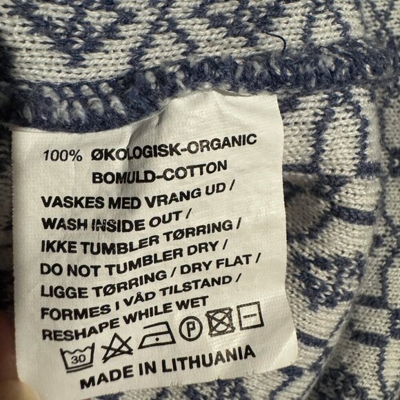 Skovhuus Organic Cotton Blue White Geometric Knit Zip Cardigan Sweater - Picture 5 of 6